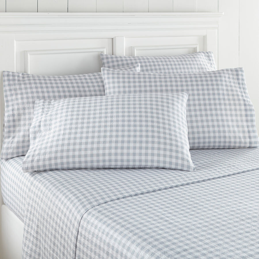 New Queen Sheets Gray Check Gingham Fitted and Flat polyester