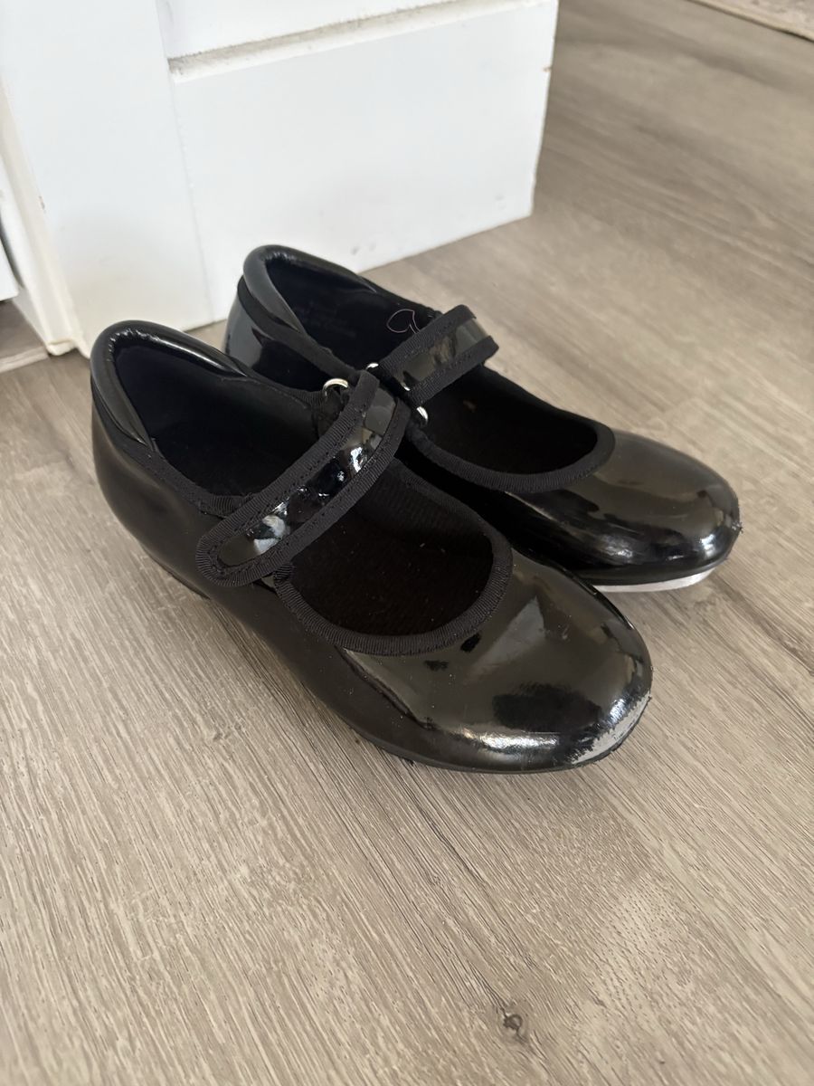 Girls Black Patent Leather Mary Jane Tap Shoes Size 10