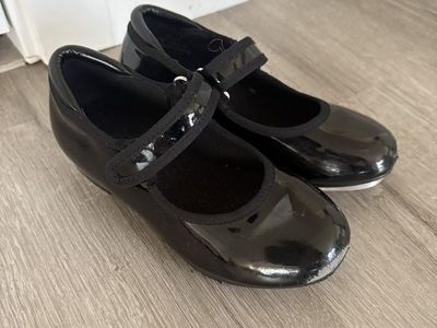 Girls Black Patent Leather Mary Jane Tap Shoes Size 10