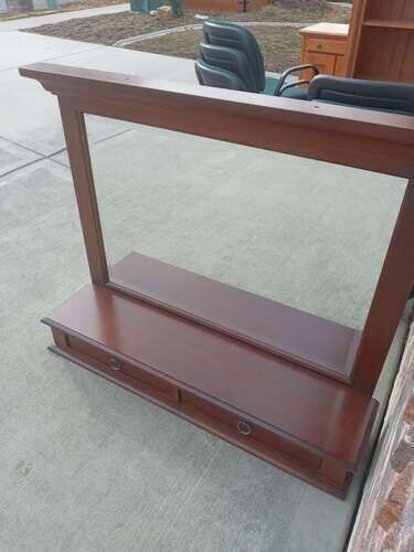 Beautiful cherry wood chest / deck mirror with drawers. Excellent shape. 38" high and 49" wide 801-441-8632