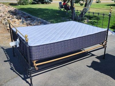 Vintage Metal & Brass Full Size Bed Frame w/ Mattress - Ornate Design