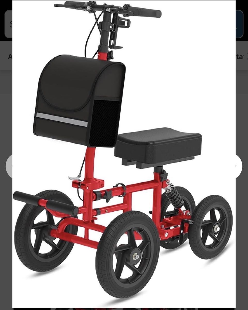 Adult All-Terrain Foldable Knee Scooter Walker, Red, New in Box, 300lb Capacity