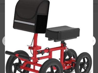 Adult All-Terrain Foldable Knee Scooter Walker, Red, New in Box, 300lb Capacity