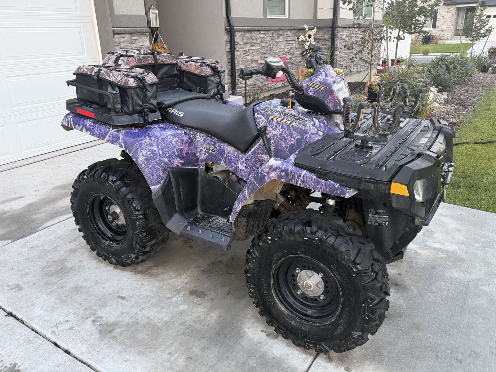 Polaris Sportsman 800 EFI 4x4 ATV - Purple Camo - With Cargo Bags & Gun Racks