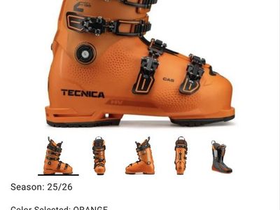 Tecnica Mach1 HV 130 LV Ski Boots - Orange, Size 25.5 - Grip Walk, CAS Shell