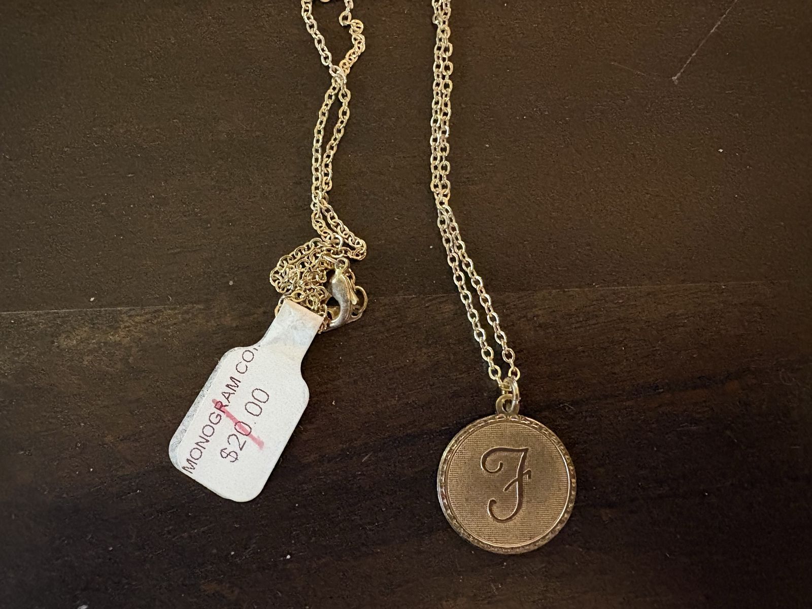New Gold Tone Necklace w/ Letter F Pendant