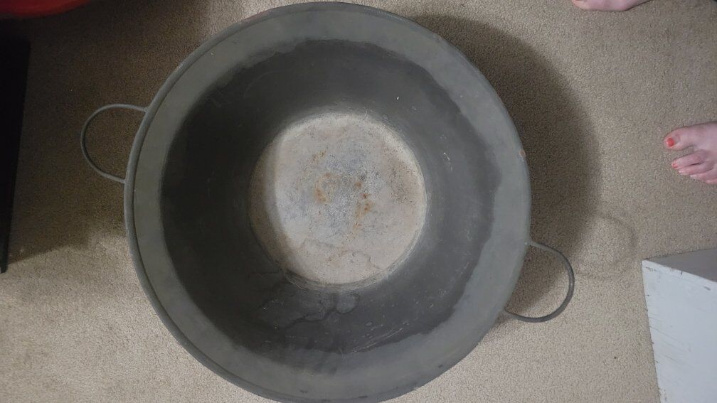 large metal cauldron/planter