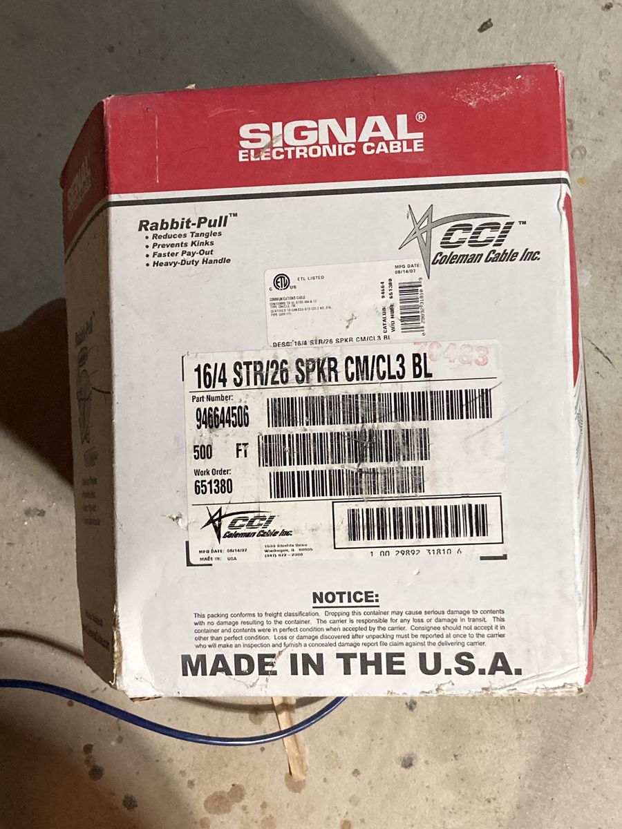 350+ FT Audio Speaker Cable 16 AWG 16/4 Car Home Wire Blue PVC Wrap