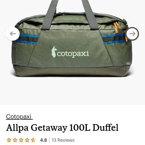 Cotopaxi 100L bag/backpack