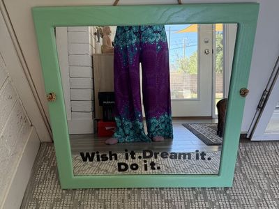 Inspiring Mint Green Framed Wall Mirror with "Wish it. Dream it. Do it." Quote & Rope Hanger