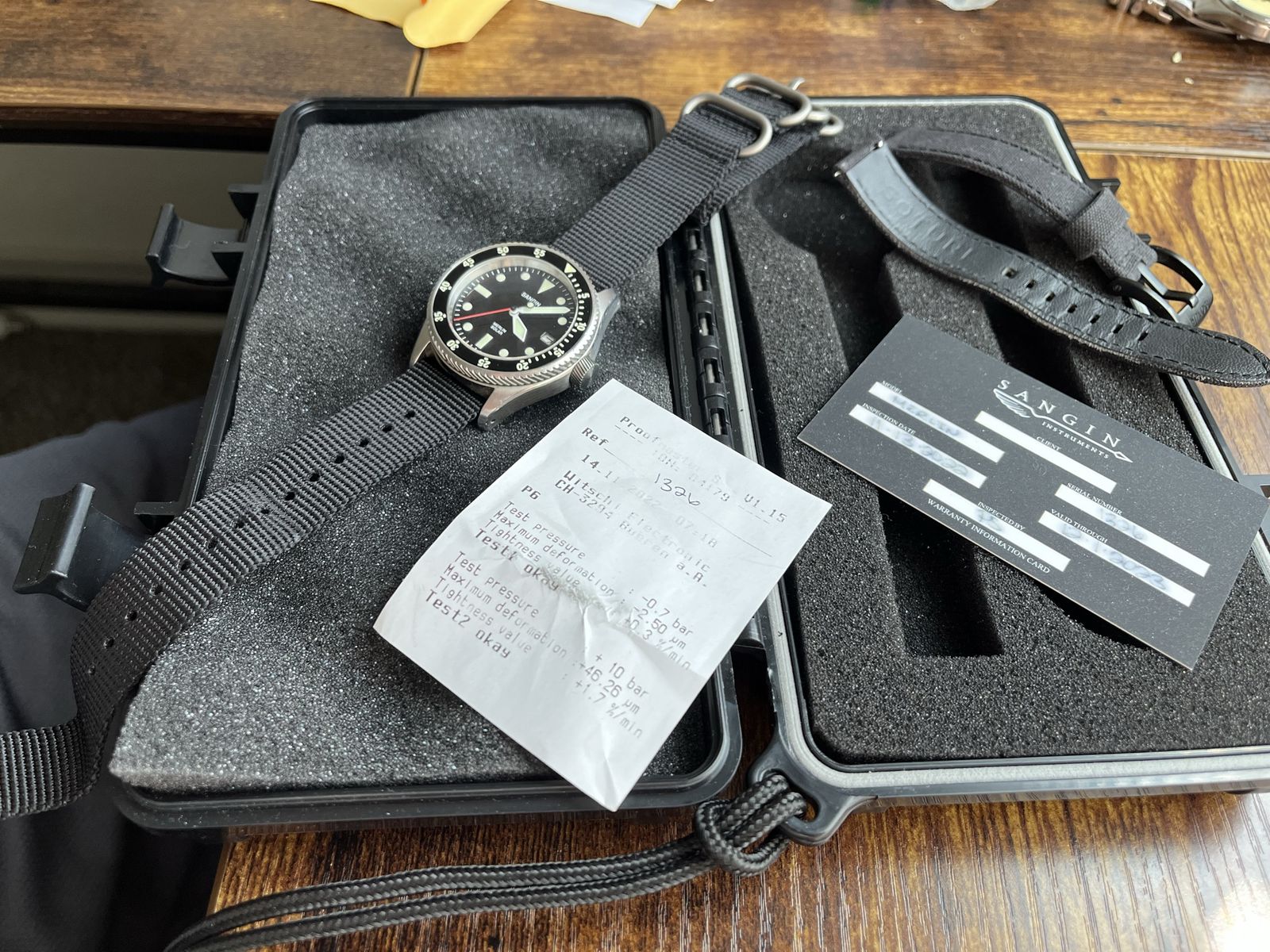 Sangin Instruments Brushed Merlin with Prometheus Design Werx strap and Soturi Diplomat Redact Black Cordura strap.