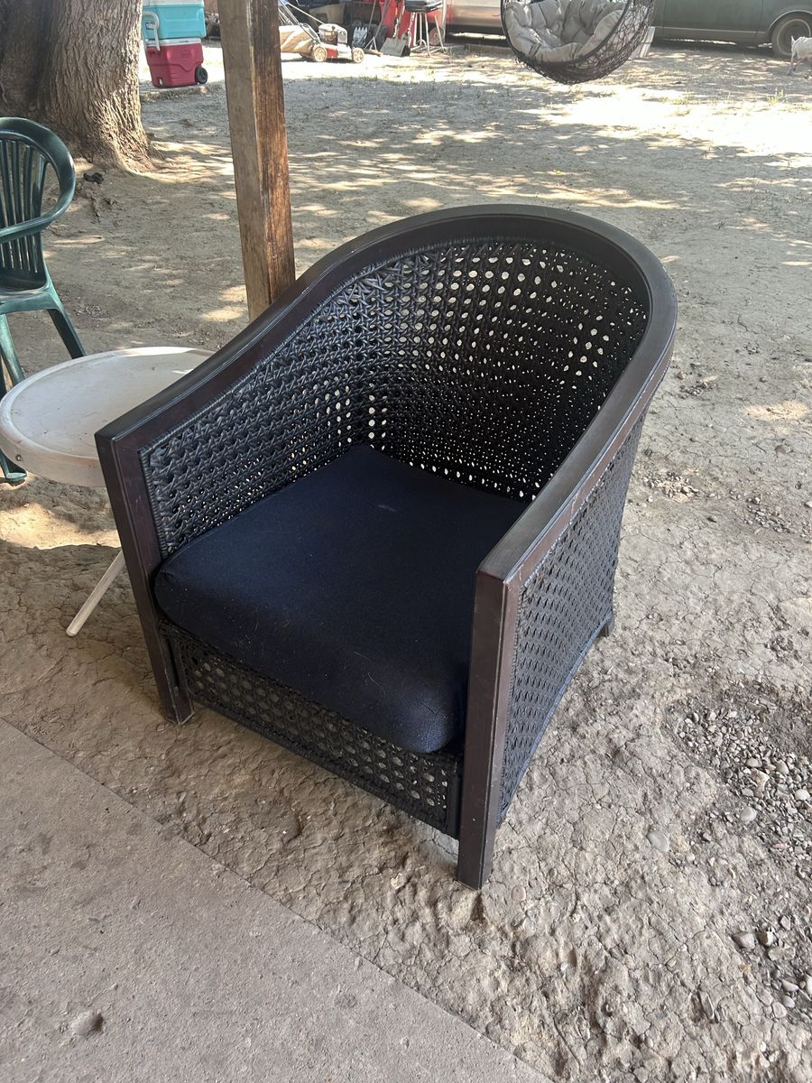 Black Wicker Accent Armchair with Cushion