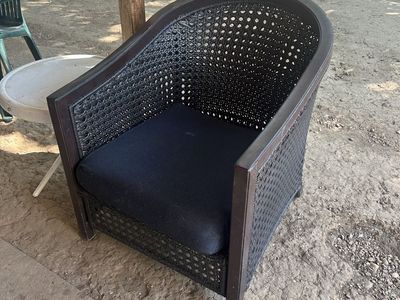 Black Wicker Accent Armchair with Cushion