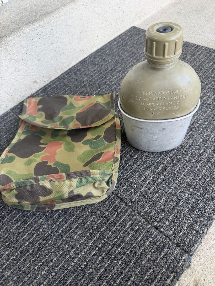 Military Style Canteen with Metal Cup and Camo Pouch Set