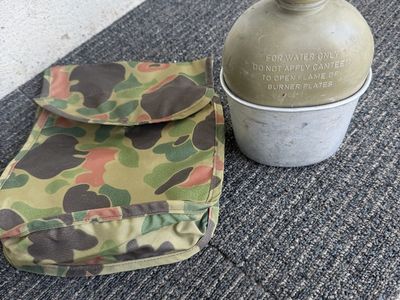 Military Style Canteen with Metal Cup and Camo Pouch Set