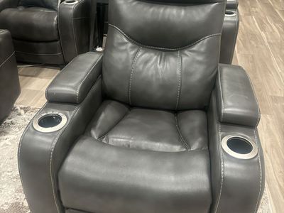 Ashley Feazada Power Recliner with Adjustable Headrest, LED Cup Holders & Faux Leather Upholstery