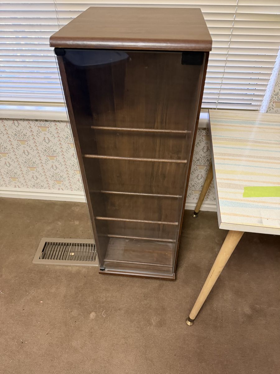 Vintage 360° Rotating CD / Media Storage Cabinet with Glass Door – Walnut Finish $100 cash/venmo in Provo