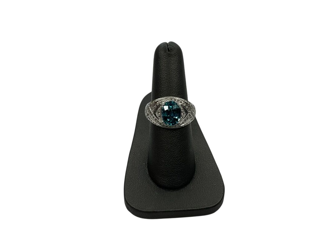 14k White Gold Diamond And Blue Gem Size 7 Ring-E75007959
