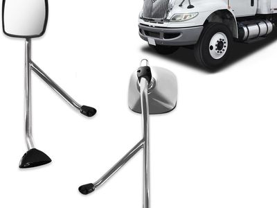 International 4300 Chrome Hood Mirror w/ Mounting Arm Set (Driver & Passenger) - Chrome