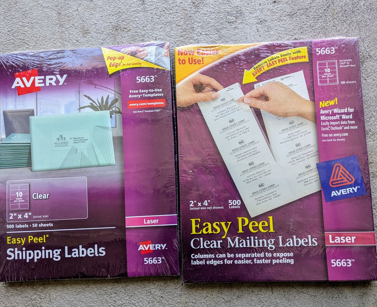 Brand New AVERY 5663 CLEAR MAILING LABELS 2" x 4" 500 / Box