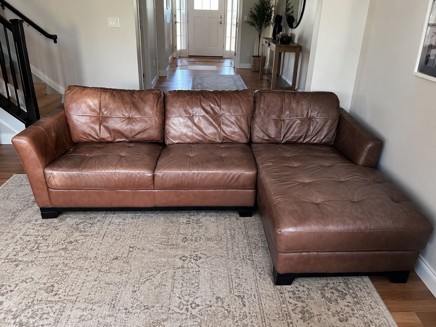 Brown Leather Sectional Sofa with Right-Facing Chaise - Minor Wear & Tear