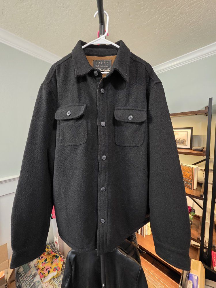 Jachs New York Sherpa-Lined Shirt Jacket — XL — Black Herringbone — Wool Blend