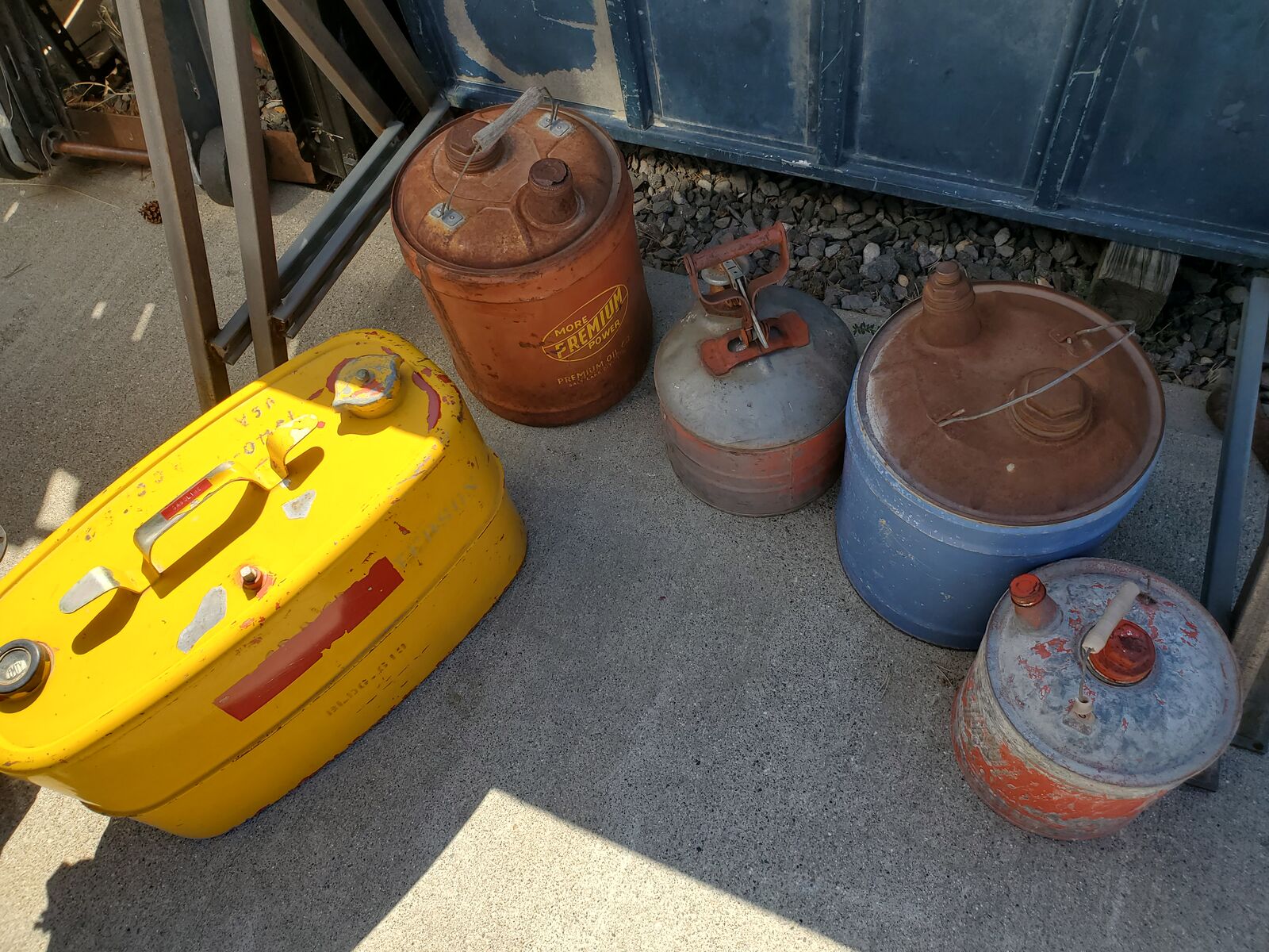 Vintage oil and fuel cans