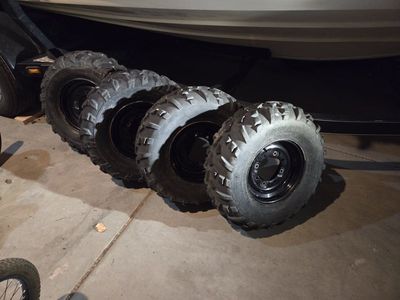 4 Polaris 4x156 Steel Wheels and Tires 25x10-12 fit sportsman 4 wheeler, Ace, 2008-2012 Rzr & Ranger, 25x10x12 Tires