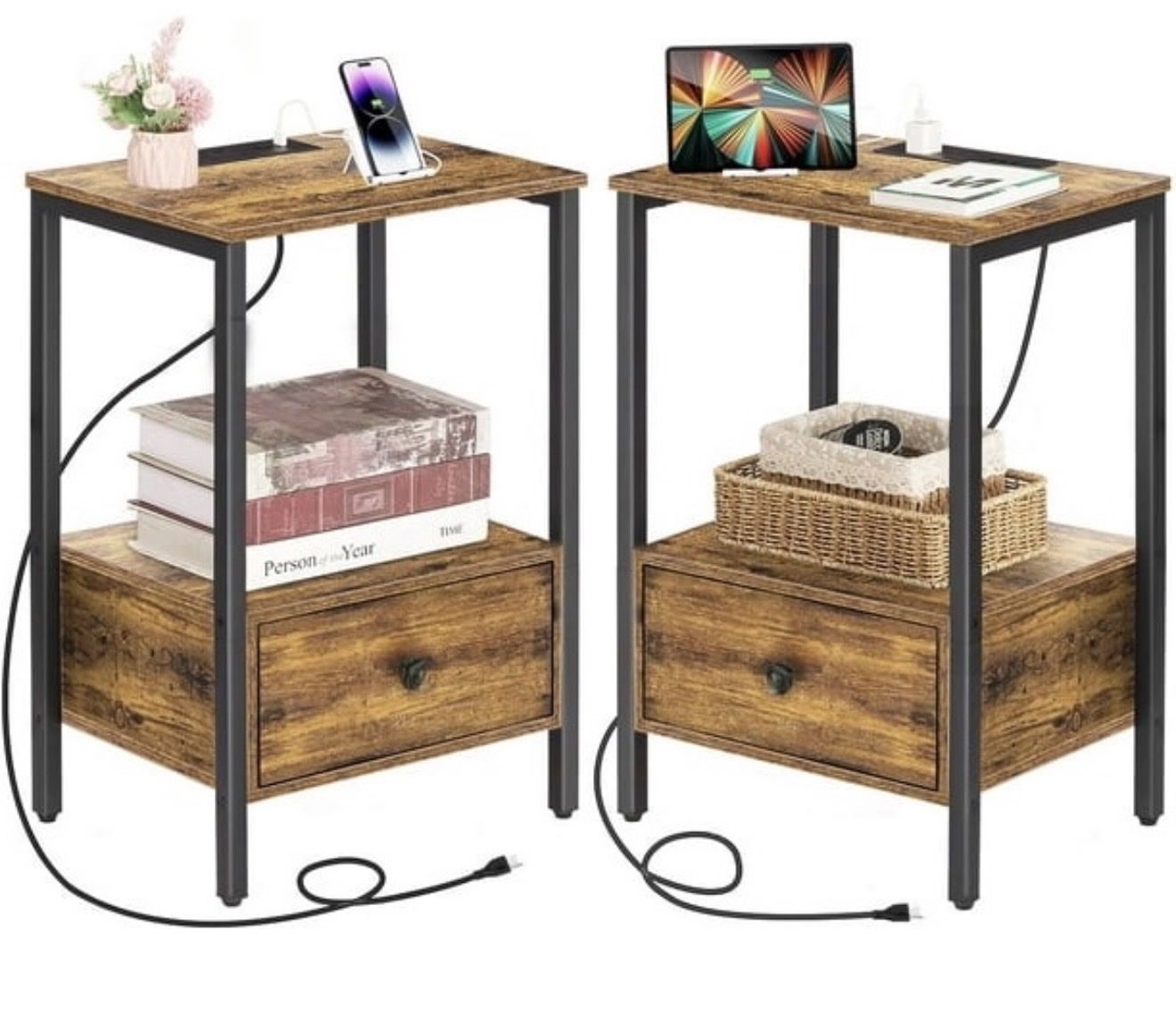 Modern Nightstands / Side Tables — Set of 2 (Brand New) Charging Nightstands