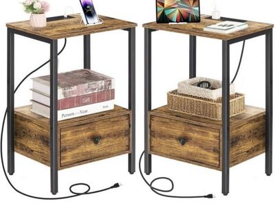 Modern Nightstands / Side Tables — Set of 2 (Brand New) Charging Nightstands
