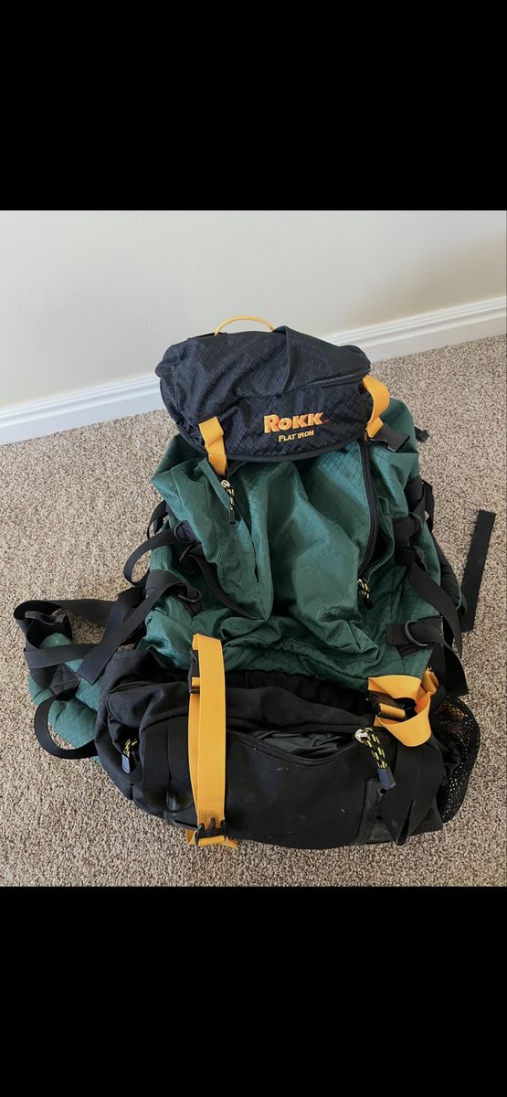 ROKK Platinum Roll Flat Iron Backpack - Green/Black Hiking Pack