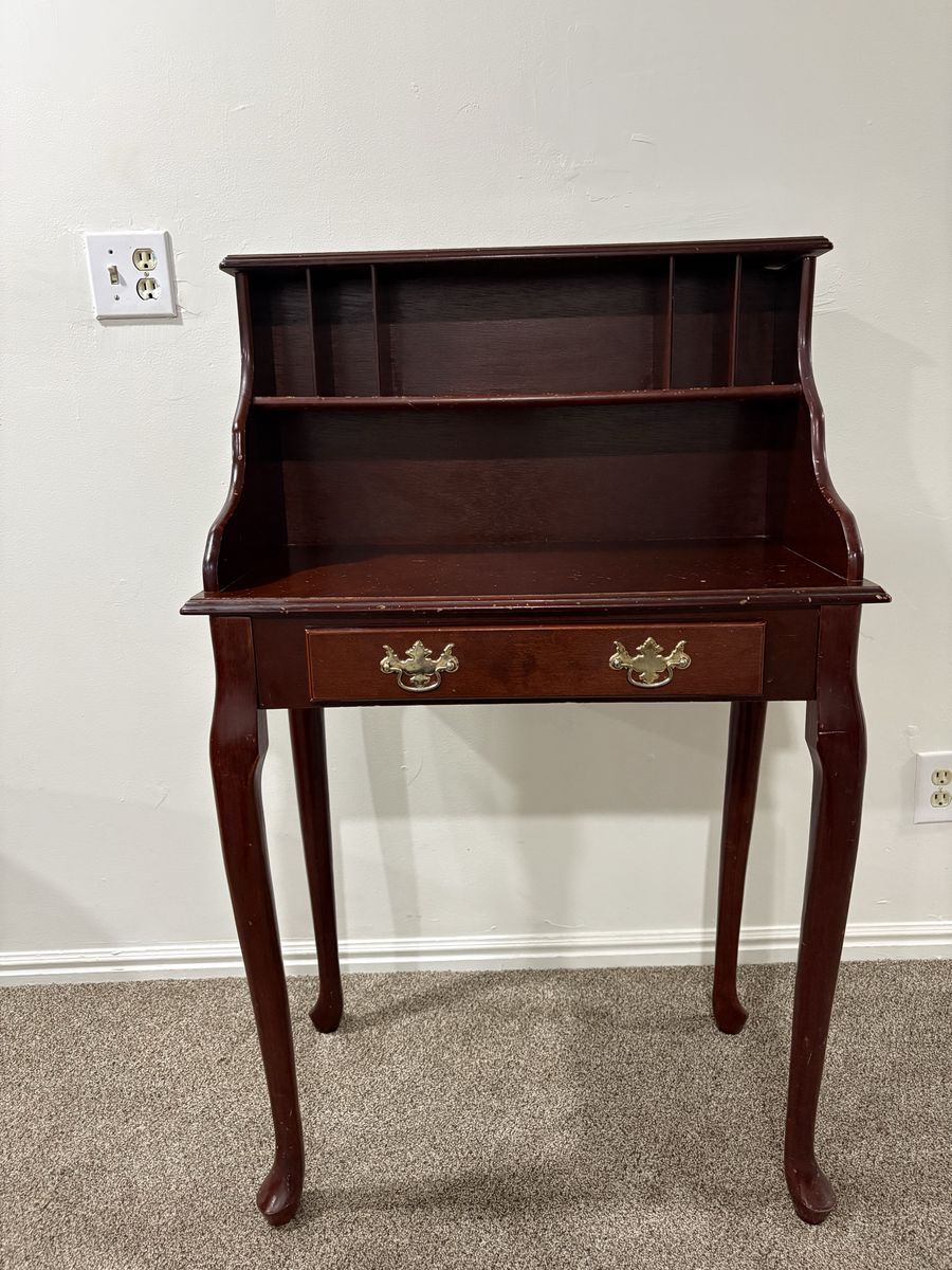Vintage Wooden Secretary Desk with Hutch and Storage Drawers