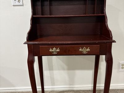 Vintage Wooden Secretary Desk with Hutch and Storage Drawers