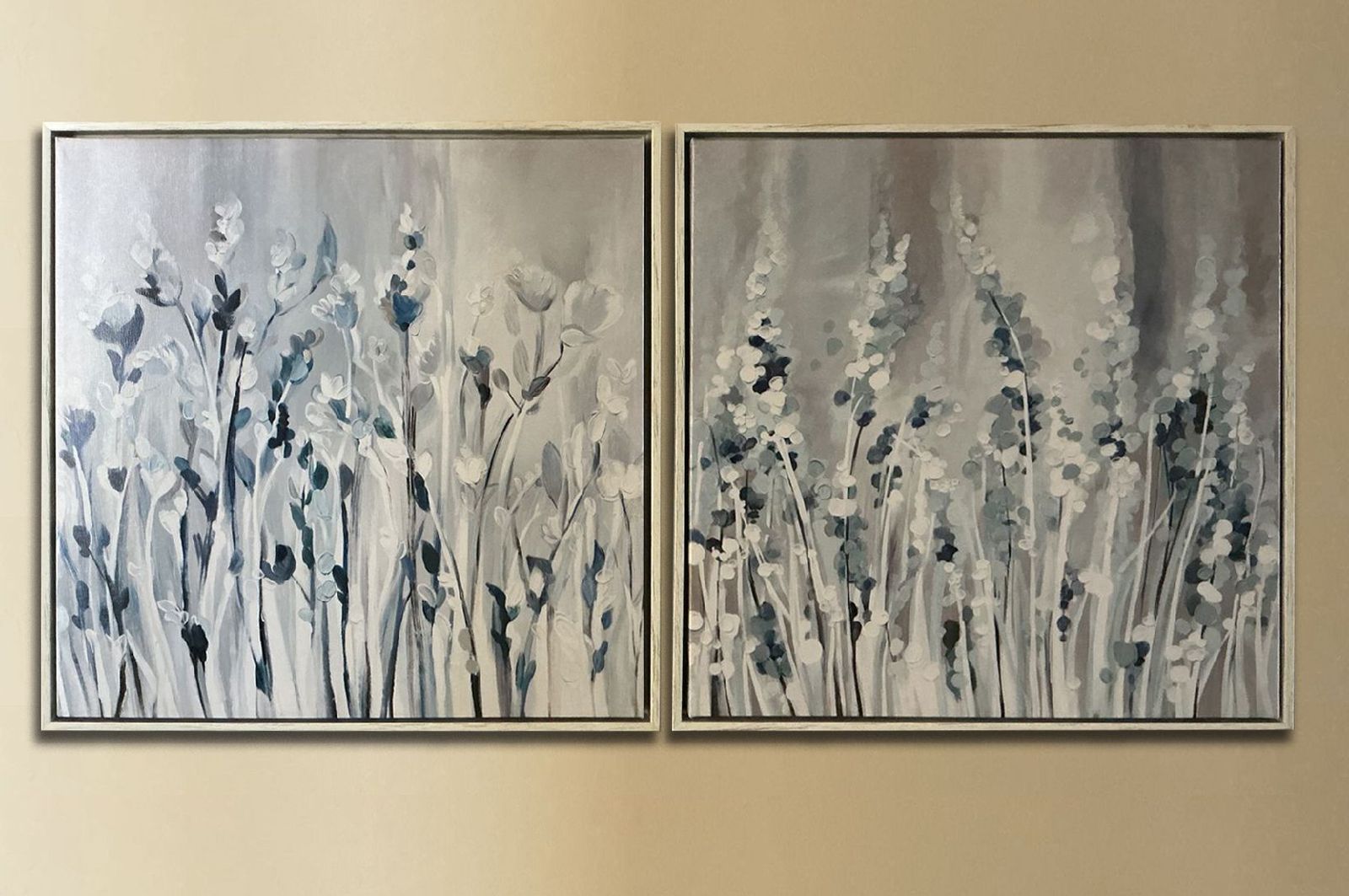 Set of 2 Abstract Eucalyptus Canvas Wall Art – Blue/Grey, 16x16