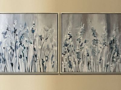 Set of 2 Abstract Eucalyptus Canvas Wall Art – Blue/Grey, 16x16