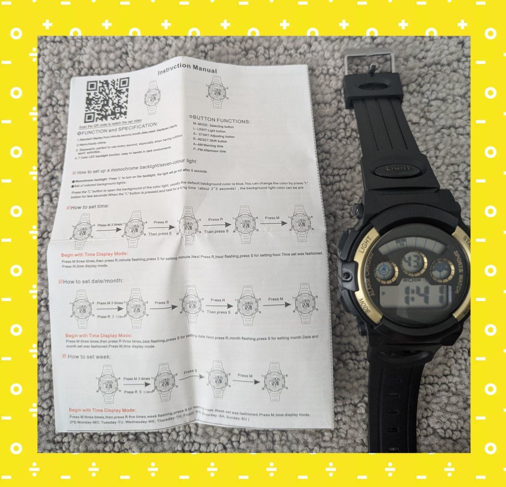 Edillas Kids Digital Watch 7 Colors 50M Waterproof Sport Alarm Black Gold