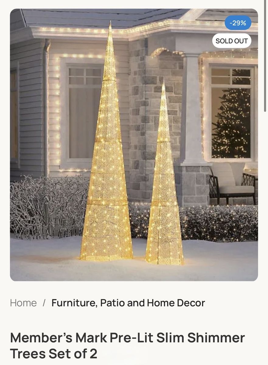Member's Mark Pre-Lit Slim Shimmer Trees Set of 2 - Sliver