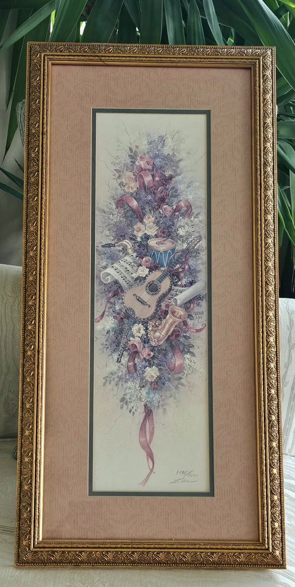 Vintage Framed Signed & Numbered Musical Instrument Floral Still Life Print by T. C. Chiu - 1198/1500
Framed 28.5"×13.5"