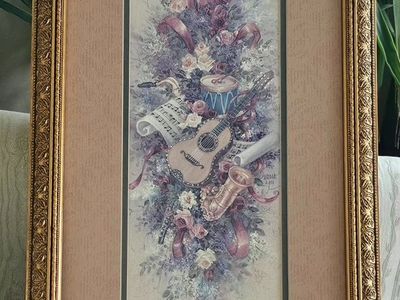 Vintage Framed Signed & Numbered Musical Instrument Floral Still Life Print by T. C. Chiu - 1198/1500
Framed 28.5"×13.5"