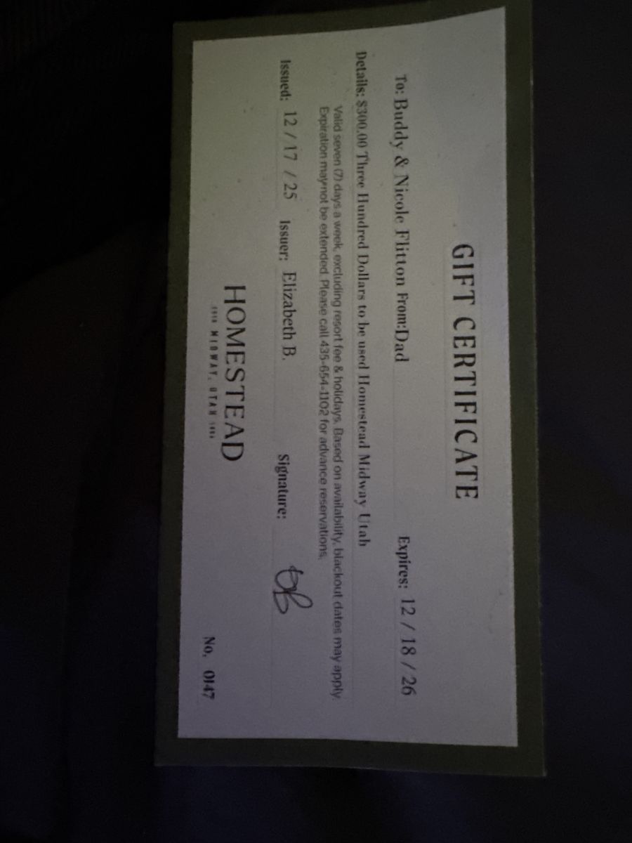 Homestead gift certificate