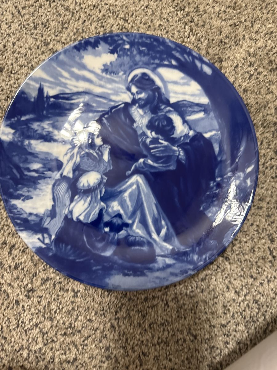 Avon 1992 "Bless The Little Children" Collector Plate - Blue & White Decorative Plate