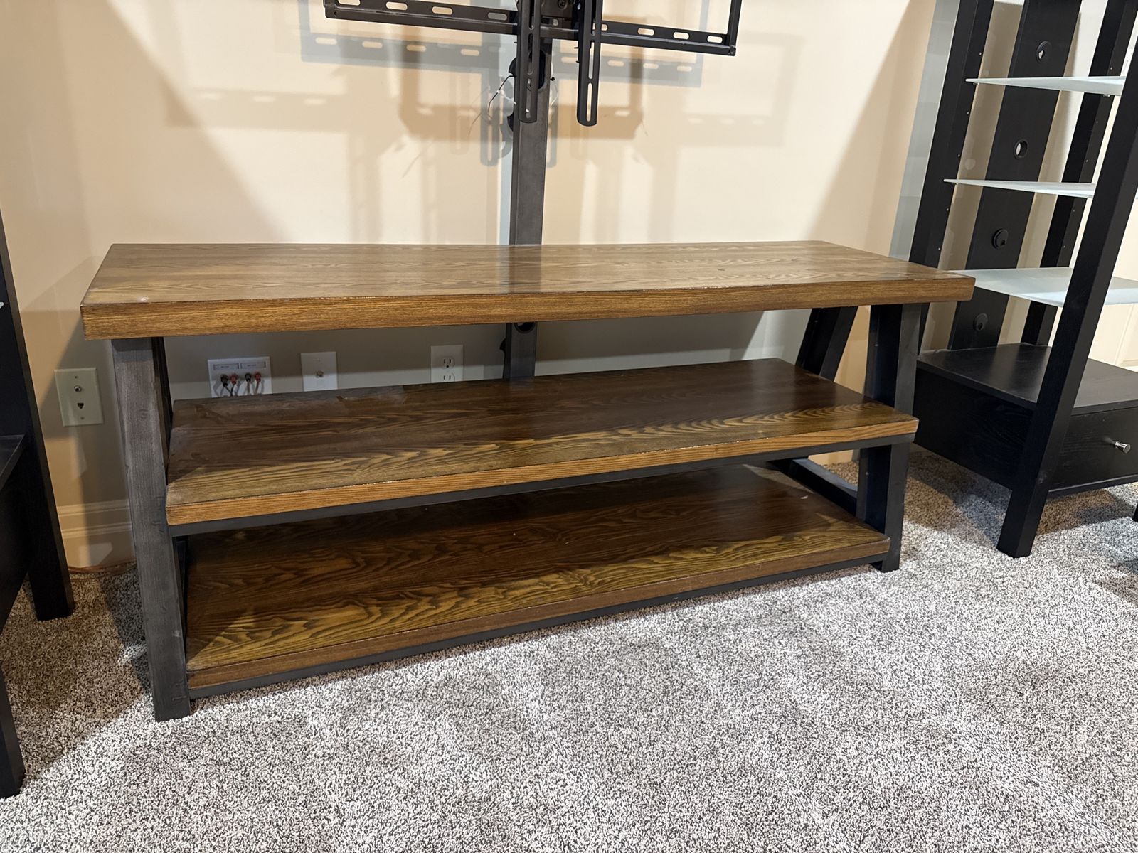 Rustic Industrial Wood & Metal 3-Tier TV Stand - Great Condition