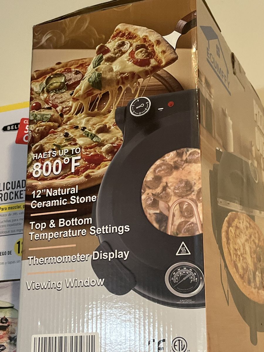 Ecumffy Electric Pizza Oven Maker - 12 Inch Ceramic Stone, Heats Up to 800°F, Black