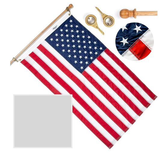 NEW - Pre-Assembled American Flag Set | American-Sourced Nylon Fabric, Embroidered Stars (3'x5')