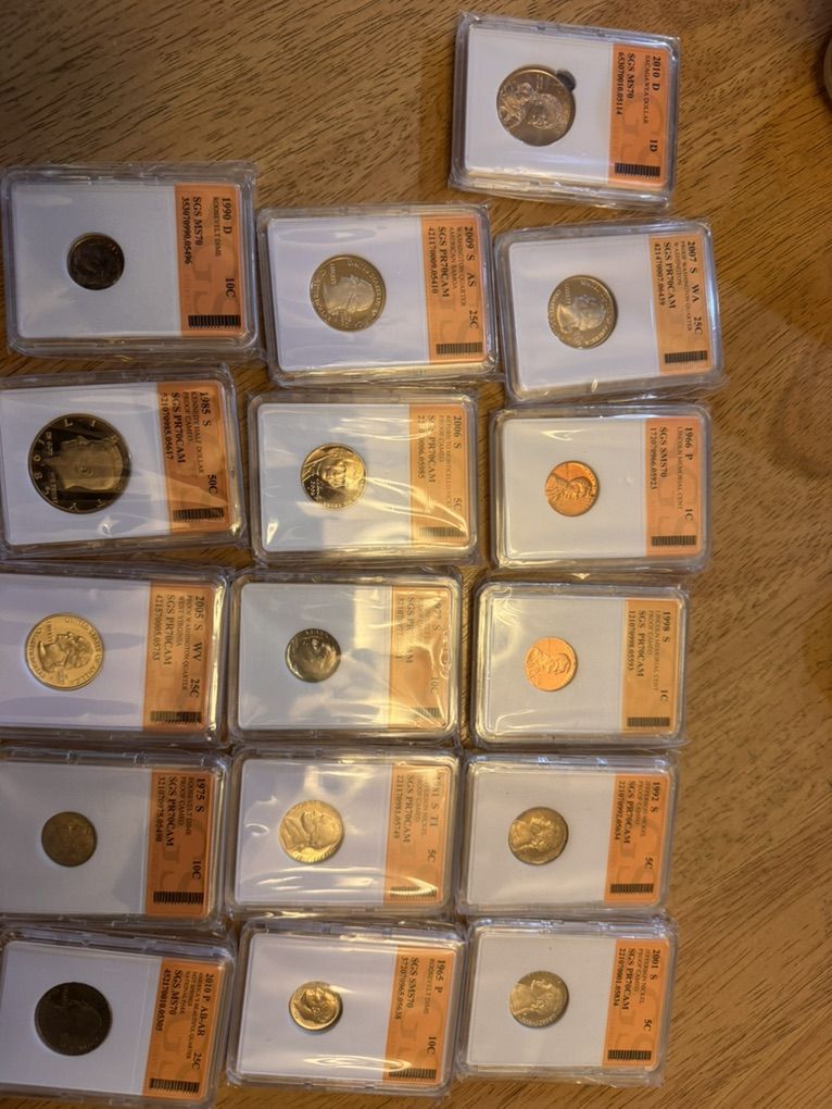 16 Slabbed Coins. Various Coins