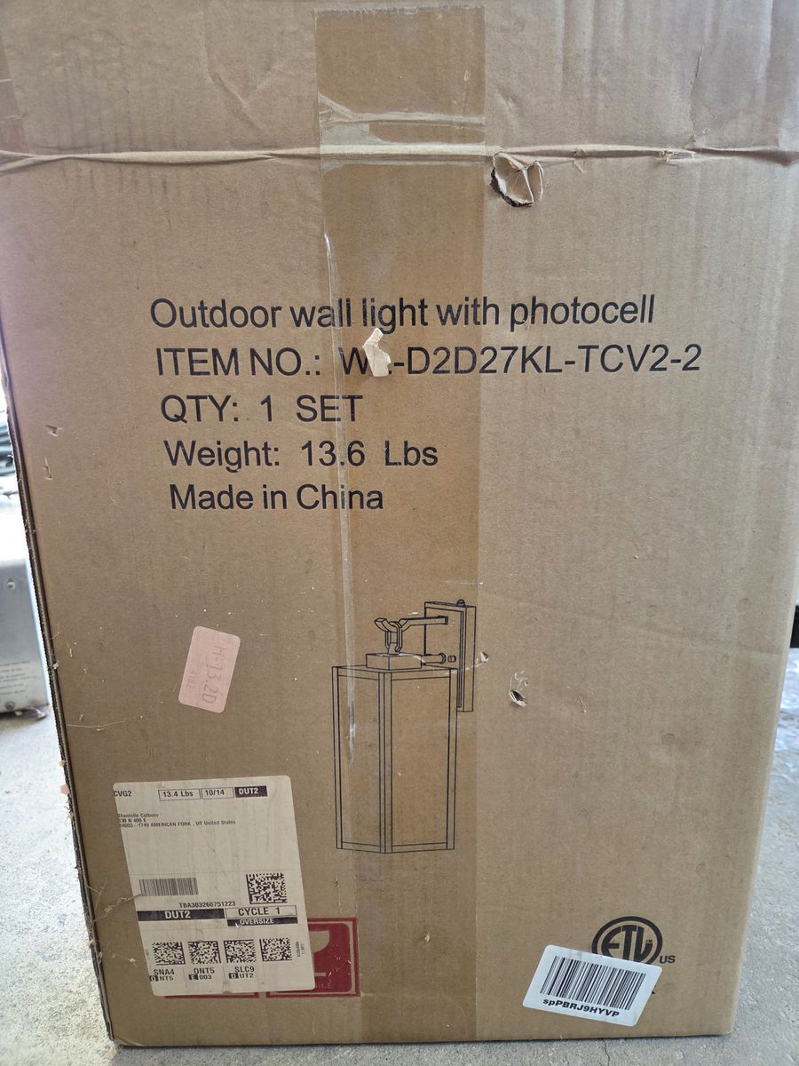 Outdoor Wall Light with Photocell - W-D2D27KL-TCV2-2 - New in Box. Only 1 light, not a pair.