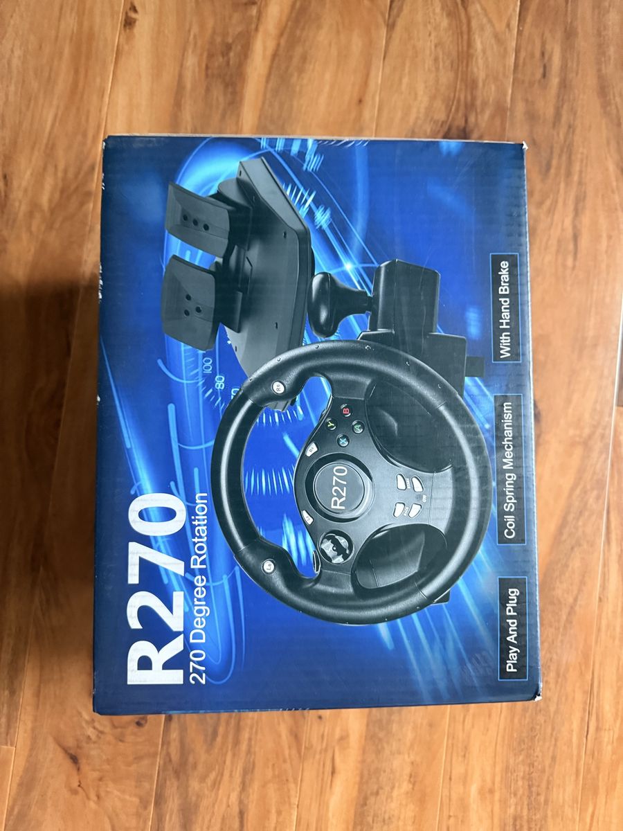 R270 Racing Steering Wheel Set with Pedals & Handbrake (270 Degree Rotation) Driving Simulator
