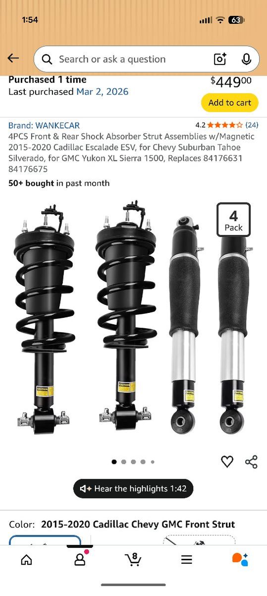 4PCS Front & Rear Shock Absorber Strut Assemblies w/Magnetic