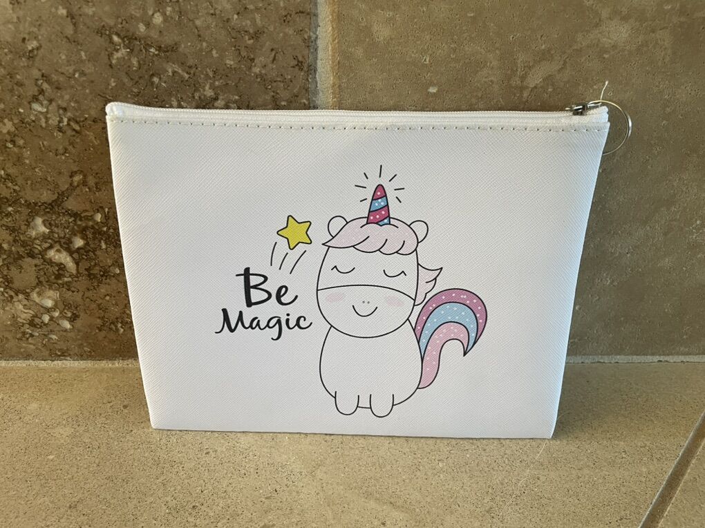 New White Be Magic Unicorn Zipper Pouch