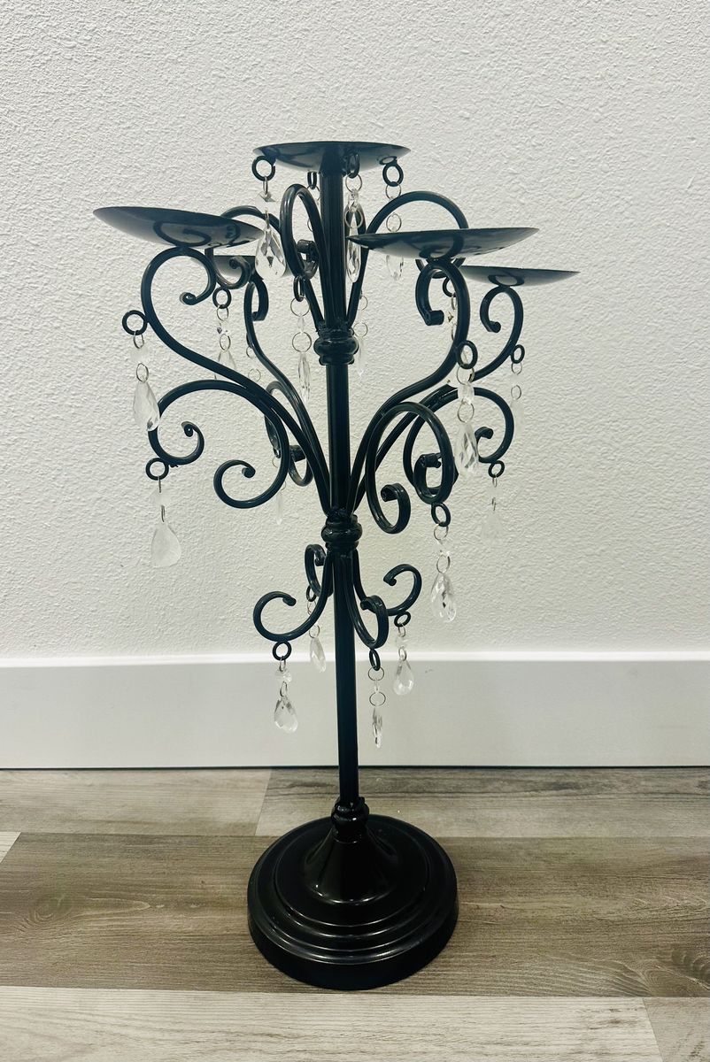 Black Metal 5-Arm Candelabra with Crystals